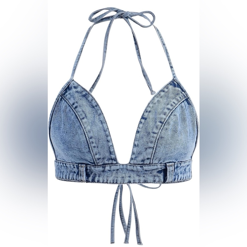 SHENHE - NWT - Denim Blue Triangle Halter Top